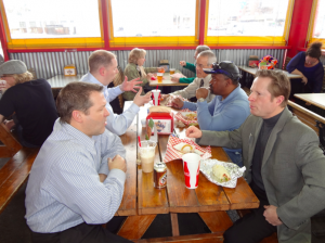 Several Chamber members enjoy Steve's fantastic dogs, new brew from the Bull & Bush, and great conversation!